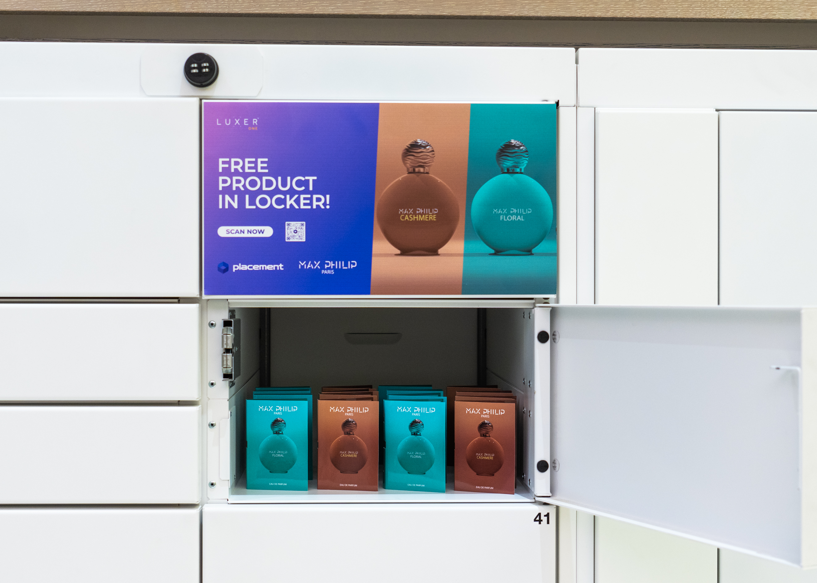 Max Philip fragrance samples in a Placement locker